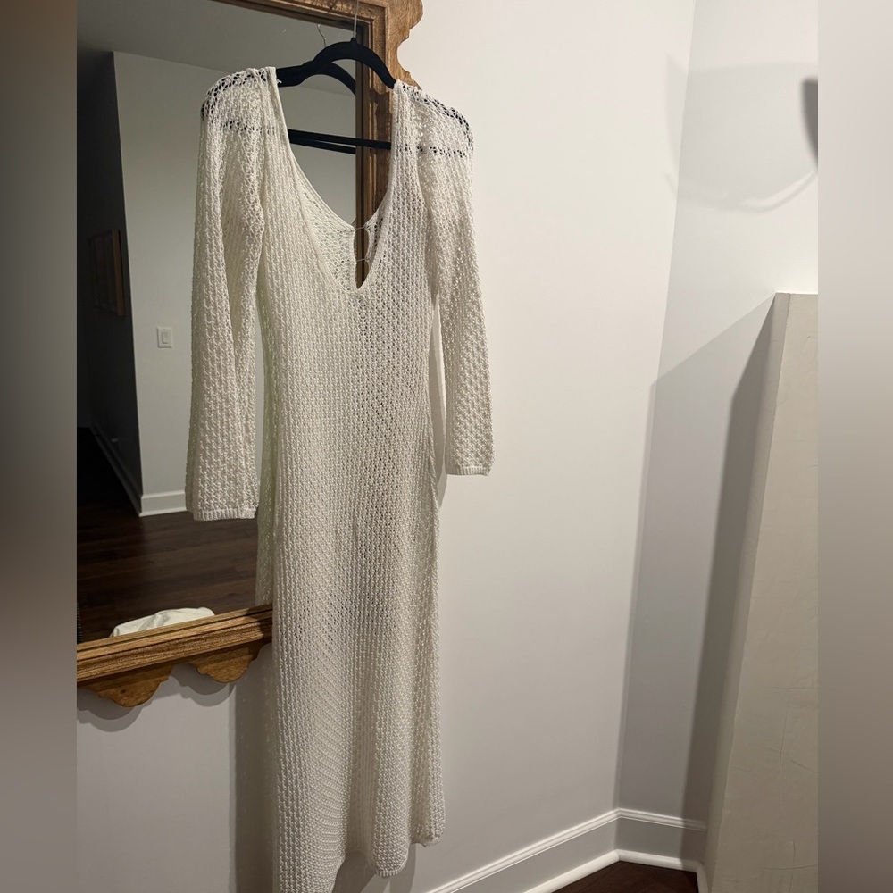 White Crochet Bell Sleeve Swim Cover Up